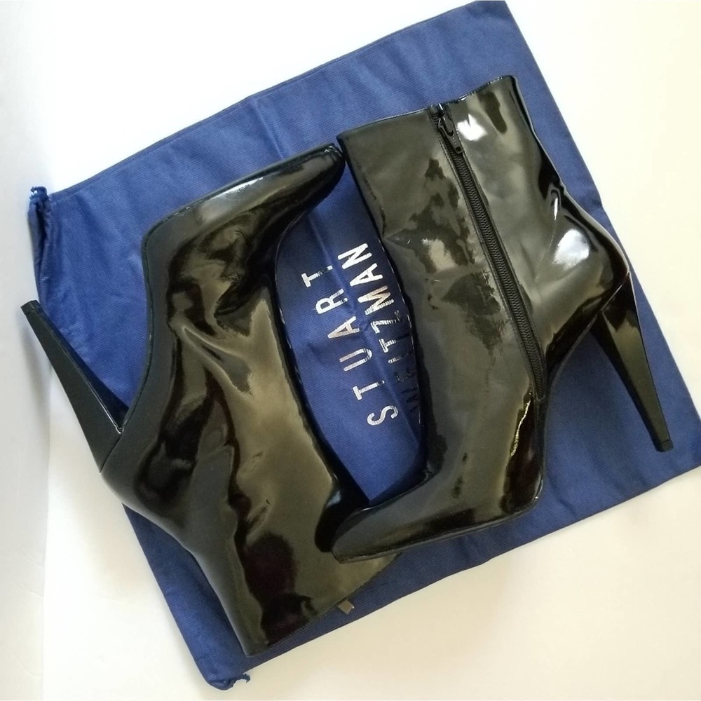Stuart Weitzman Patent Leather Black Ankle Boots Size 40 - Picture 8 of 11